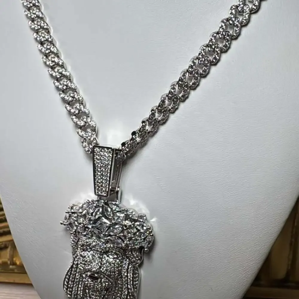 Iced Jesus Face Pendant Necklace – Silver 9mm Cuban Link | 20” Hip Hop Chain